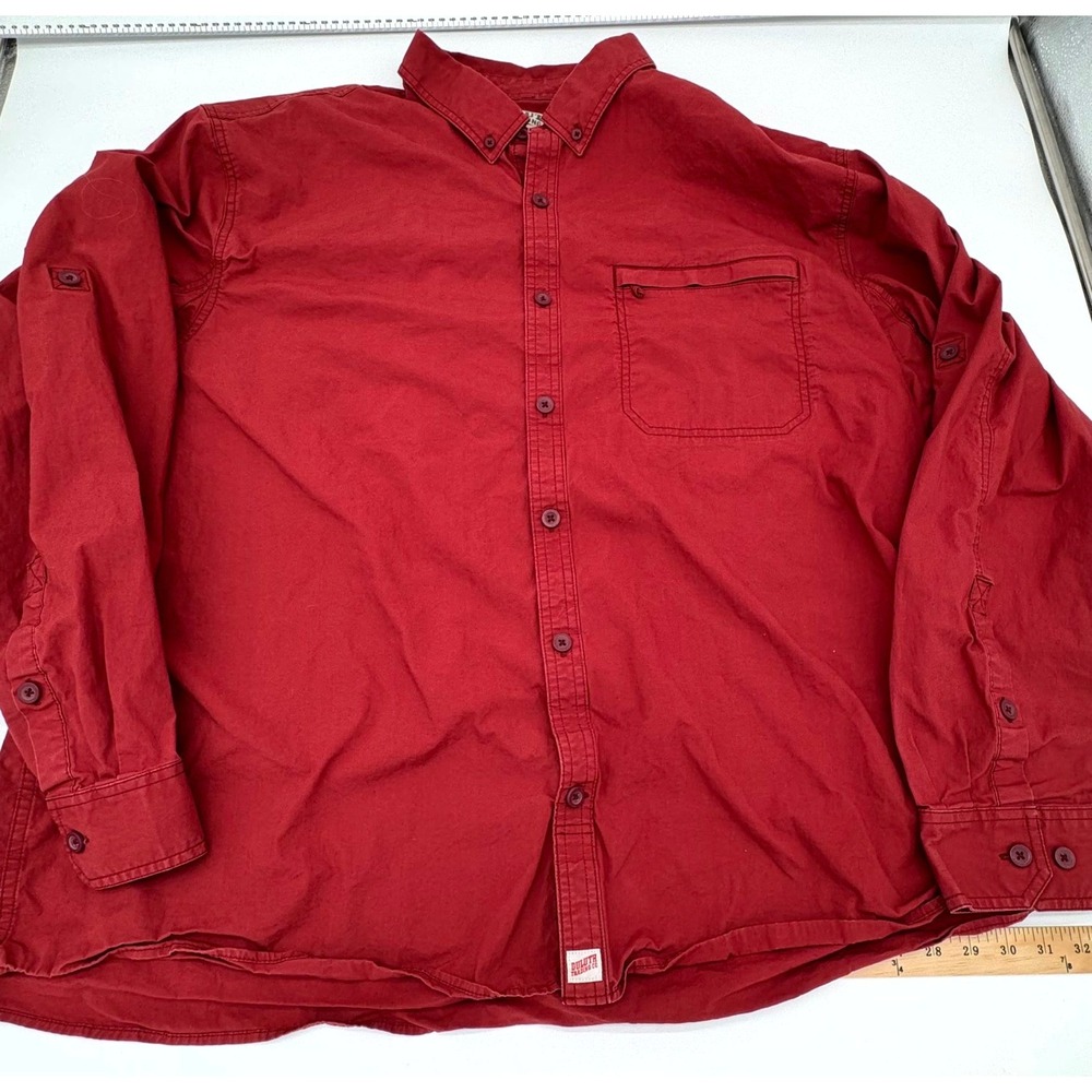 Duluth Trading Co Mens 3XL Red Organic Cotton Stretch Roll Tab Button Down Shirt
